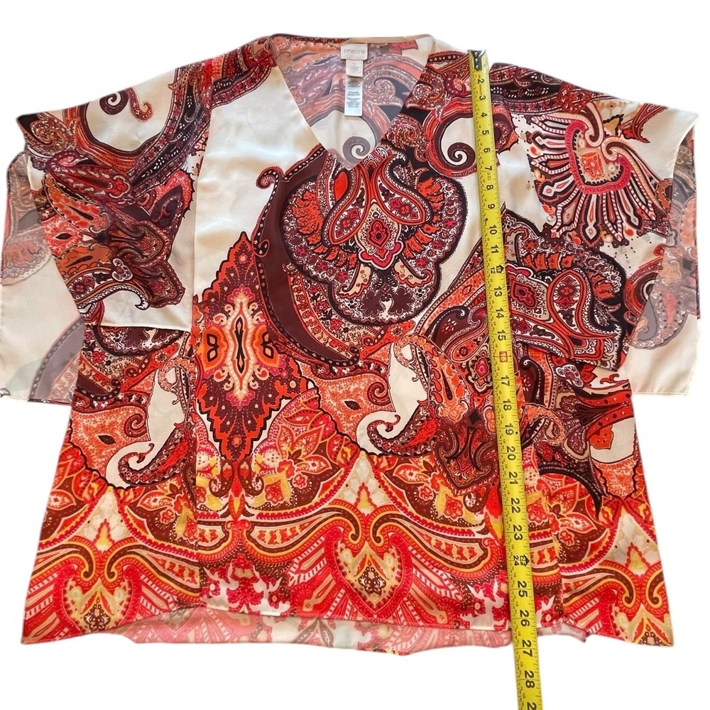 Chicos Multicolor Paisley Print Top Business Casual Bright Womens Large Size 2 - Picture 3 of 7